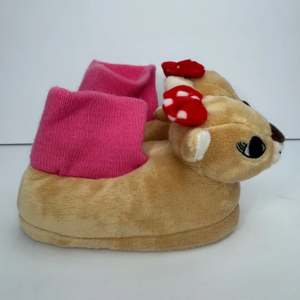 Toddler Girl Size 7-8 Holiday Christmas Gift Cozy Reindeer Rudolph Slippers Bows